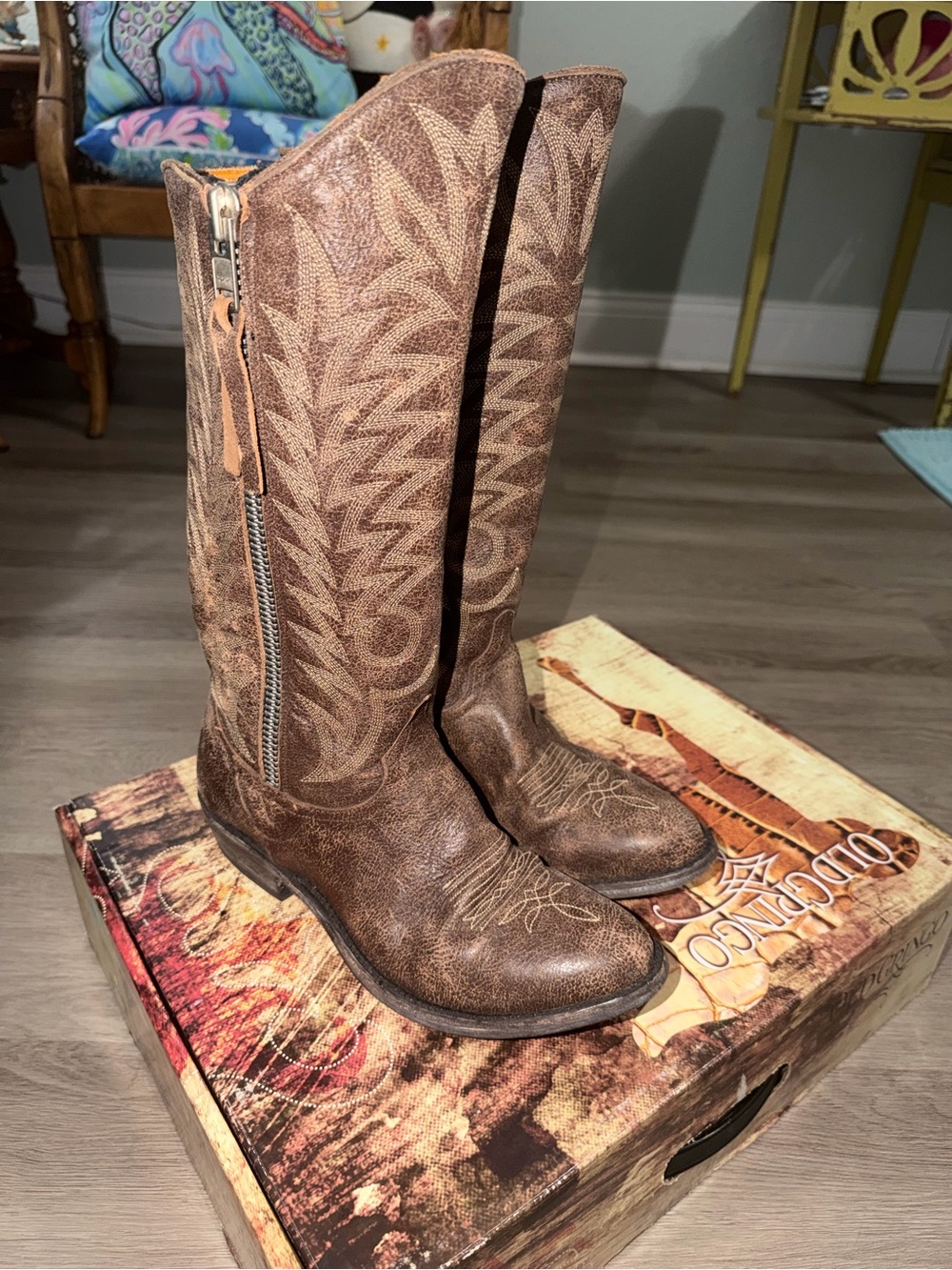 Old Gringo Leopardito Razz Brown Distressed Western Zip-Up Cowboy Boots L-168-1